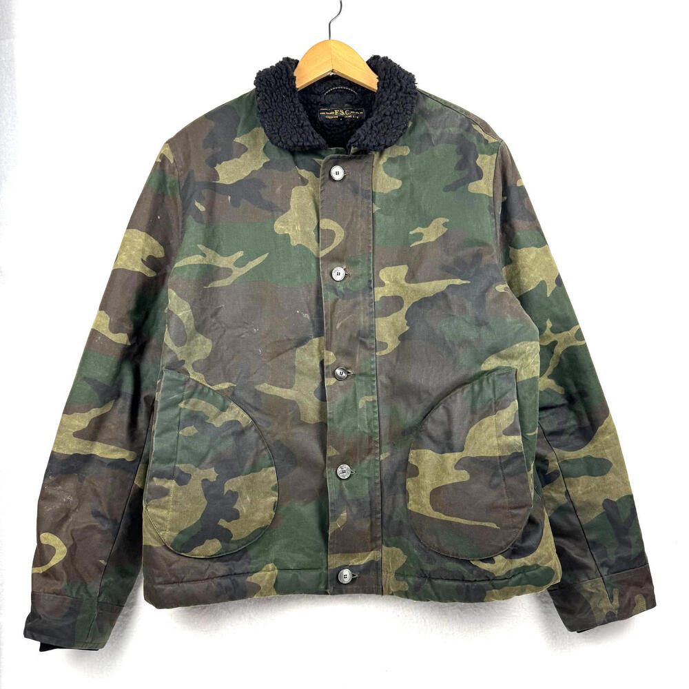 Freemans Sporting Club Mens XL Camo Waxed Cotton Jacket Shearling Lined USA - Picture 1 of 12